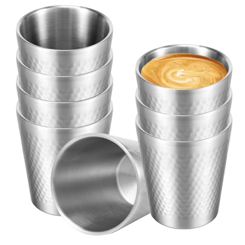 8 Stück Edelstahlbecher 450 ml Stapelbare Doppelwand Metall Tasse Vakuum Isoliert Wasser Becher Metall Kaffeet Becher Reisen Getränke Tasse Geschirrspüler sicher für Kaffee Tee Milch von Sutowe