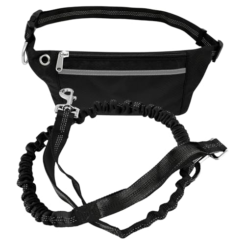 Hundeleine mit Reißverschlussbeutel für mittelgroße und große Hunde, einziehbar, mit Hüfttasche, reflektierender Bungee, verstellbarer Hüftgurt, für Spaziergänge, Joggen, Training, Schwarz Hundeleine mit Reißverschlussbeutel für mittelgroße und große Hunde, einziehbar, mit Hüfttasche, reflektierender Bungee, verstellbarer Hüftgurt, für Spaziergänge, Joggen, Training, Schwarz von Sutowe