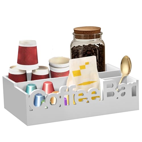 Kaffee Organizer, Küchen Organizer Holz Mit 4 Ablagefächern, Kaffeebar Regal für Kaffeetassen, Zuckerbeutel, Teebeutel, Kaffeerührer, Servietten, Küchenregal Arbeitsplatte für Küche, Zuhause, Büro von Sutowe