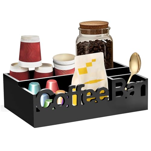 Kaffee Organizer, Küchen Organizer Holz Mit 4 Ablagefächern, Kaffeebar Regal für Kaffeetassen, Zuckerbeutel, Teebeutel, Kaffeerührer, Servietten, Küchenregal Arbeitsplatte für Küche, Zuhause, Büro Kaffee Organizer, Küchen Organizer Holz Mit 4 Ablagefächern, Kaffeebar Regal für Kaffeetassen, Zuckerbeutel, Teebeutel, Kaffeerührer, Servietten, Küchenregal Arbeitsplatte für Küche, Zuhause, Büro von Sutowe