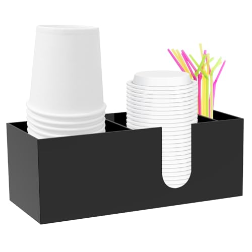 Kaffeetassenhalter für Arbeitsplatte, 3 Fächer, Acryl, Kaffee-Bar-Organizer, Zubehör für Kaffeestation, Aufbewahrung, Dekoration Landhaus-Tisch(schwarz) von Sutowe