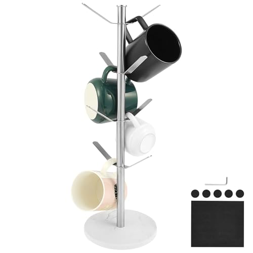Kaffeetassenhalter mit Marmorsockel Edelstahl-Tassenhalter mit 8 Haken Platzsparender Kaffeetassenhalter Arbeitsplatten-Organizer-Ständer für Zuhause, Küche und Büro von Sutowe