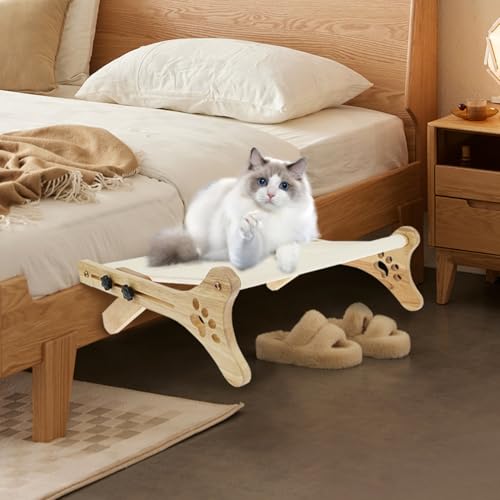 Katzen-Fensterstange aus Holz, Katzenhängematte mit Metallhaken, sicher, ohne Bohren, Katzensitzregal für Fenster, Balkon, Nachttisch Katzen-Fensterstange aus Holz, Katzenhängematte mit Metallhaken, sicher, ohne Bohren, Katzensitzregal für Fenster, Balkon, Nachttisch von Sutowe