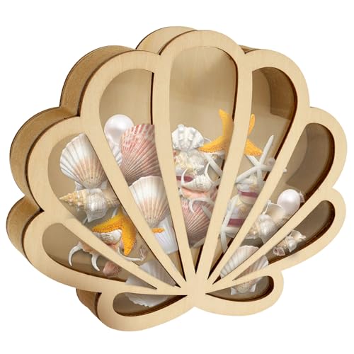 Muschel-Vitrine 18x15x3cm Aufbewahrungsbox aus Holz in Sternfischform mit Acrylfenster Muscheln Seeglas Haifischzahn-Sammelbox Halter Wohnaccessoire Geburtstagsgeschenk von Sutowe