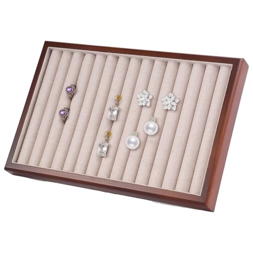 Schmucktablett, Hölzerne Schmuckschatulle aus Holz mit Samtfutter und Walnussrahmen, 30×20×3cm Schaukasten Schmuckdisplay für Ohrringe Ring Armband Broschen Halsketten, für Mädchen Mutter Anwesend Schmucktablett, Hölzerne Schmuckschatulle aus Holz mit Samtfutter und Walnussrahmen, 30×20×3cm Schaukasten Schmuckdisplay für Ohrringe Ring Armband Broschen Halsketten, für Mädchen Mutter Anwesend von Sutowe