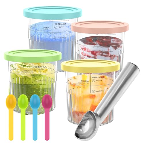 Sutowe 4 Stück Creami Behälter für die Ninja Creami Deluxe Pints, Tubs Zubehör für NC500 NC501-Serie, Eiscreme Behälte mit Deckel fürs Ninjas Eismaschine, Zubehör fürs Ninja Creamis Ice Cream von Sutowe