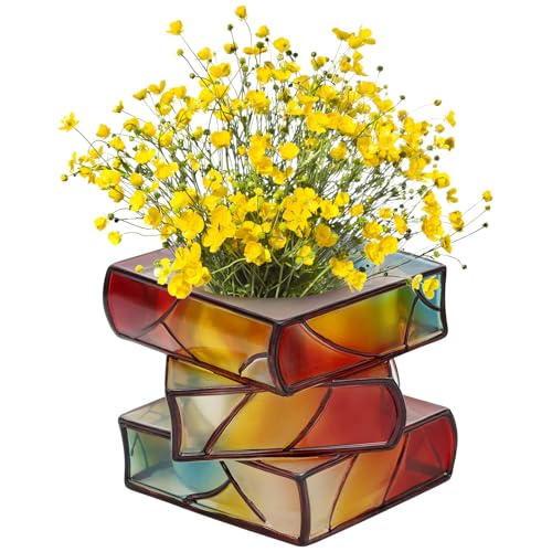 Buchförmiger Blumentopf Dekorative gestapelte Bücher Blumenvase Wohnzimmer Schlafzimmer Büro Bücherregal Dekoration Einzigartiger Blumentopf für Buchliebhaberinnen(3 Schichten) von Sutowe