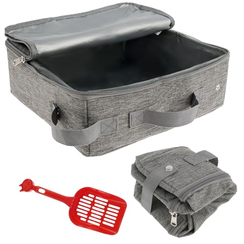 Tragbare Katzentoilette mit Reißverschluss, faltbar, Reise-Katzentoilette mit Schaufel, auslaufsicher, wasserdichte Katzentoilette, für Reisen, Hotel, Roadtrip, Camping (30 x 30 x 11 cm) von Sutowe