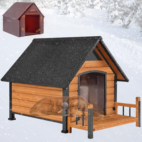 Hundehütte für den Außenbereich, isoliert, für große Rassen, 129,2 cm L, wetterfest, großer Hundehütte mit Anti-Kau-Eisenrahmen (braun, 114,3 cm T x 83,6 cm B x 82,8 cm H) von Suumerpety