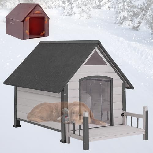Hundehütte für den Außenbereich, isoliert, für große Rassen, 129,2 cm L, wetterfest, großer Hundehütte mit Anti-Kau-Eisenrahmen (weiß, 114,3 cm T x 83,6 cm B x 82,8 cm H) von Suumerpety