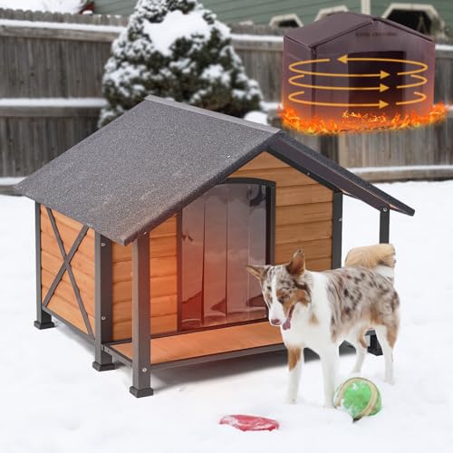 Suumerpety Hundehütte für den Außenbereich mit isoliertem Futter, wetterfester Holzunterstand für mittelgroße und große Hunde, Eisenrahmen, für drinnen und draußen, warmes Haus für Haustiere im Winter Suumerpety Hundehütte für den Außenbereich mit isoliertem Futter, wetterfester Holzunterstand für mittelgroße und große Hunde, Eisenrahmen, für drinnen und draußen, warmes Haus für Haustiere im Winter von Suumerpety