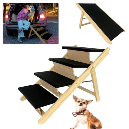 Suusolny 2-in1 Hunderampe Klappbar Hundetreppe Haustiertreppe Tiertreppe Holz mit Rutschfester Trittmatte Petwalk Hundeleiter bis zu 80 kg für Bett Sofa von Suusolny