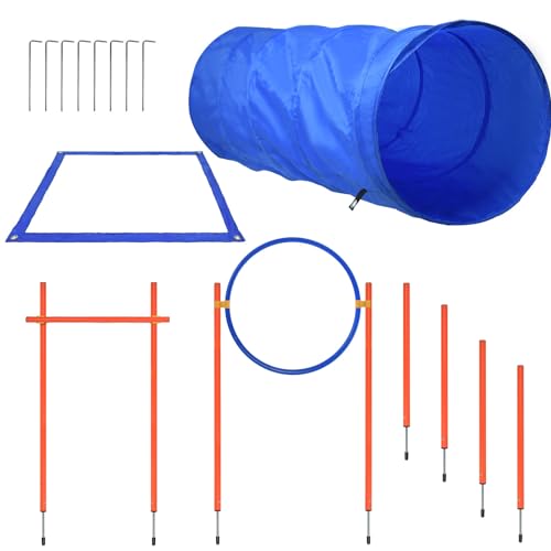 Suusolny Agility Ausrüstungs Set für Hunde Training Hundesport Hundetraining Spiele Zubehör mit Hürdenstange, Hundetunnel Hürde Tunnel Training, Geflochtene Stangen, Tragetasche von Suusolny