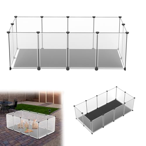 Suusolny Freigehege Kaninchen Gittergehege Haustier Laufstall Metallgitter Gehege Welpengehege Kleintierkäfig Meerschweinchen Käfig für Innen und Aussen (Weiß, 12pcs mit Matte 125x63x42cm) von Suusolny