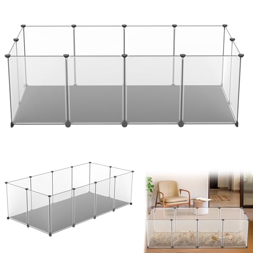Suusolny Freigehege Kaninchen Gittergehege Haustier Laufstall Metallgitter Gehege Welpengehege Kleintierkäfig Meerschweinchen Käfig für Innen und Aussen (Weiß, 12pcs mit Matte 143x73x46cm) von Suusolny