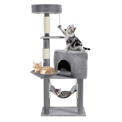 Suusolny Großer Katzenbaum Katzenkratzbaum Kratzbaum 133.5 cm hoch mit Sisalpfosten Mehreren Ebenen Hängematte und Korb Kletterbaum für Katzen mit viel Platz zum Spielen und Schlafen Hellgrau Suusolny Großer Katzenbaum Katzenkratzbaum Kratzbaum 133.5 cm hoch mit Sisalpfosten Mehreren Ebenen Hängematte und Korb Kletterbaum für Katzen mit viel Platz zum Spielen und Schlafen Hellgrau von Suusolny