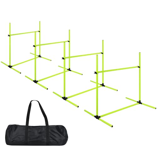 Suusolny Grün 4X Hürden für Hunde Agility-Ausrüstung Slalom Stangen Höhenverstellbar Slalom Training Trainingsset Trainingsstangen Sprungstangen-Set 104x70x101cm von Suusolny