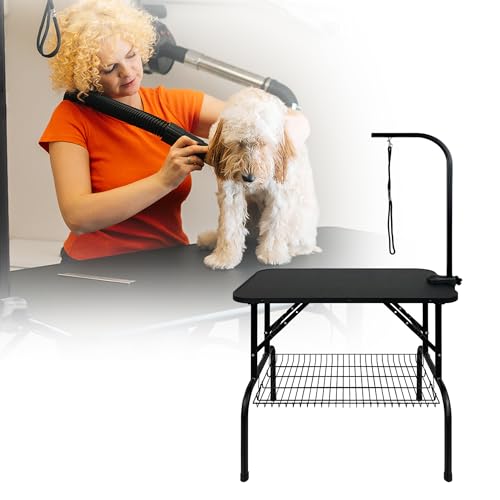 Suusolny Klappbarer Trimmtisch Höhenverstellbarer Hundefriseur Tisch Mit Sicherheitsarm & Lagerung Ablage Haustier Schertisch für Tierpflegesalon & Heimgebrauch, Schwarz,80.5x46x76cm-Klein Suusolny Klappbarer Trimmtisch Höhenverstellbarer Hundefriseur Tisch Mit Sicherheitsarm & Lagerung Ablage Haustier Schertisch für Tierpflegesalon & Heimgebrauch, Schwarz,80.5x46x76cm-Klein von Suusolny