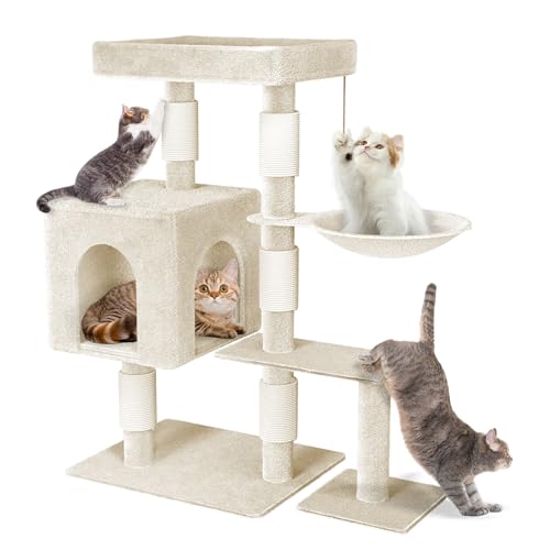 Suusolny Stabiler Kratzbaum 92.5cm hoher Katzenbaum mit Plüschliegeflächen Aktivitätskratzbäum Kletterbaum mit Kratzsäulen und Spielbereichen ideales Katzenhaus für aktive Katzen Beige Suusolny Stabiler Kratzbaum 92.5cm hoher Katzenbaum mit Plüschliegeflächen Aktivitätskratzbäum Kletterbaum mit Kratzsäulen und Spielbereichen ideales Katzenhaus für aktive Katzen Beige von Suusolny