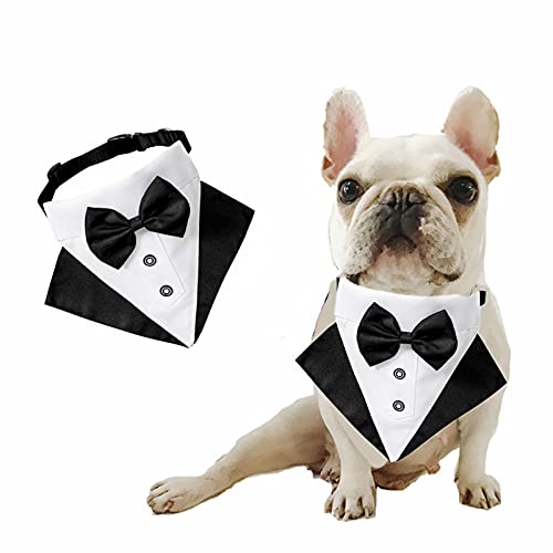 Formelles Hund Smoking Bandana, verstellbares schwarzes Hundehalsband mit Fliege Hund Hochzeit Bandana Anzug Haustier Halstuch für kleine mittelgroße Hunde Katzen (Klein (Länge 15,75 ")) von Suxgumoe