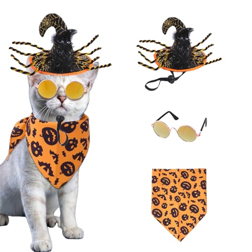 Halloween Hund Kostüm Satz- Einstellbare Dreieck Hundehalstuch und Hexenhut Katzen-Sonnenbrille, Hundekostüm Halloween für kleine Hund, Katzen, Kätzchen Halloween Hund Kostüm Satz- Einstellbare Dreieck Hundehalstuch und Hexenhut Katzen-Sonnenbrille, Hundekostüm Halloween für kleine Hund, Katzen, Kätzchen von Suxgumoe