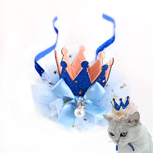 Haustier Hüte, niedliche Spitze Krone Katze Hund wiederverwendbar Katzen Hunde Kronkorken verstellbare Haustier Geburtstagsfeier Kopfbedeckung für kleine, mittelgroße Welpen, Kätzchen (Blau) von Suxgumoe