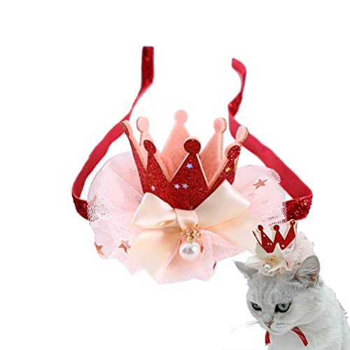 Haustier Hüte, niedliche Spitze Krone Katze Hund wiederverwendbar Katzen Hunde Kronkorken verstellbare Haustier Geburtstagsfeier Kopfbedeckung für kleine, mittelgroße Welpen, Kätzchen (Rot) von Suxgumoe