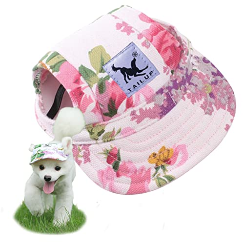 Hunde Baseballmütze, Verstellbar Outdoor Sport Hunde Sonnenhut Hundecap mit Ohrlöchern für Haustiere Hund Katze (Blume, M) von Suxgumoe