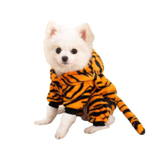 Hundekostüm, Haustier Cosplay Tiger Kostüm Winter Warme Hunde Outfits Mantel Kleidung Katze Hoodie für Weihnachten, Halloween und Geburtstagsfeiern (L) von Suxgumoe