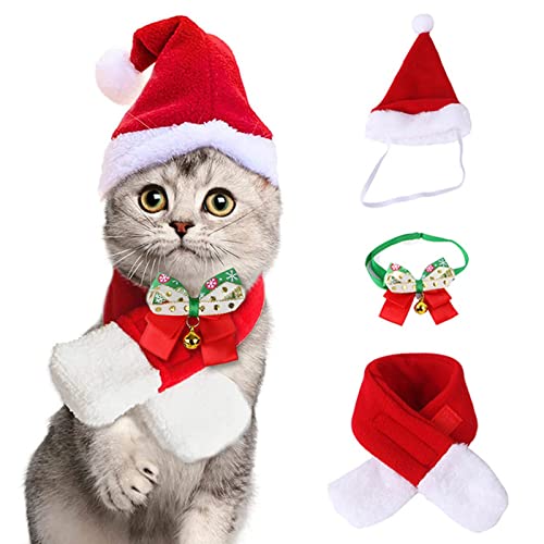 Katze Hund Weihnachtsmannmütze mit Schal Kragen Fliege Rot Weihnachten Kostüm Set mit Fliege für Katzen Hunde Haustiere Katze Hund Weihnachtsmannmütze mit Schal Kragen Fliege Rot Weihnachten Kostüm Set mit Fliege für Katzen Hunde Haustiere von Suxgumoe