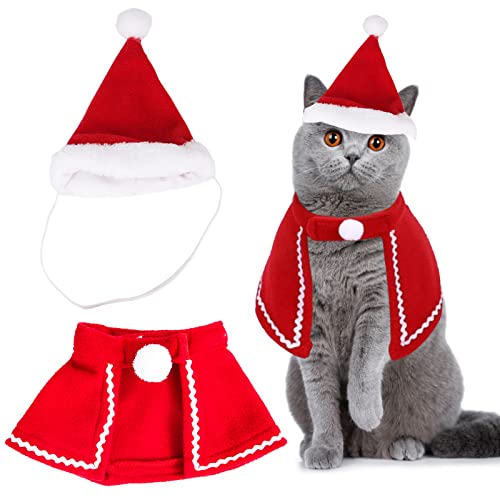 Katze Weihnachten Outfit Set, Xmas Santa Pet Cloak Umhang und Hut Weihnachten Kostüm für Hund Katze Haustier Weihnachten Party Cosplay Supplies Katze Weihnachten Outfit Set, Xmas Santa Pet Cloak Umhang und Hut Weihnachten Kostüm für Hund Katze Haustier Weihnachten Party Cosplay Supplies von Suxgumoe