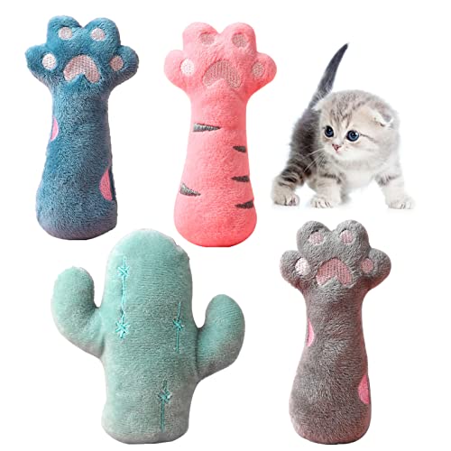 Suxgumoe Katzenminze Spielzeug, 4 Stück Plüsch Interaktives Katzenspielzeug Katzenpfote Kaktus Kätzchen Kauspielzeug zum Zähneputzen, Spielen, Kauen von Suxgumoe