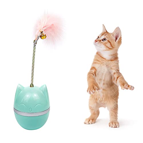 Suxgumoe Katzenspielzeug, Interaktives Spielzeug für Haustiere, Katzenspielzeug mit Federglocken, niedliches Katzenform-Tumbler-Schaukelspielzeug für Katzen, Kätzchen, Hunde (BLAU) von Suxgumoe
