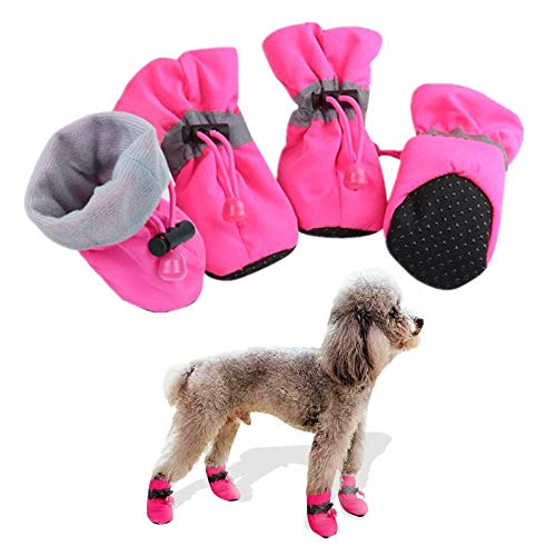 Suxgumoe Hundestiefel, 4St. / Set rutschfeste Hundeschuhe Pfotenschutzschuhe mit reflektierenden Trägern für heißes Pflaster, Winterschnee (Größe 2: Breite 1,2 ", Rosa) von Suxgumoe