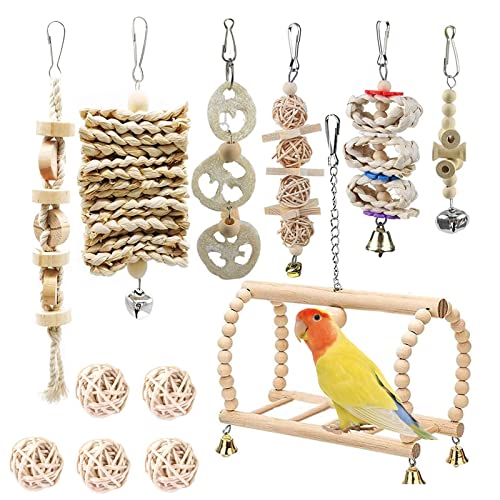 Vogel-Papageien-Schaukel-Kauspielzeug, 12 Stück, Holzvögel, Kauspielzeug, stehend zum Aufhängen, Vogelkäfig, Zubehör für Sittiche, Konturen, Nymphensittiche, Wellensittiche Vogel-Papageien-Schaukel-Kauspielzeug, 12 Stück, Holzvögel, Kauspielzeug, stehend zum Aufhängen, Vogelkäfig, Zubehör für Sittiche, Konturen, Nymphensittiche, Wellensittiche von Suxgumoe