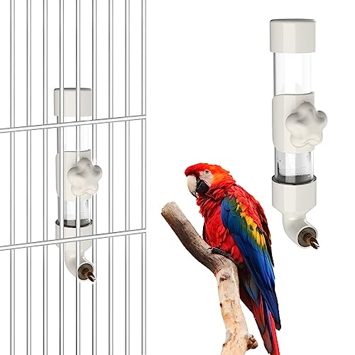 Wasserspender für Vögel, 220ML Kunststoff Automatischer Papageien Wasserspender für Vogelkäfig, Futterspender Trinkflasche für Wellensittiche Nymphensittiche Unzertrennliche (Weiß) von Suxgumoe