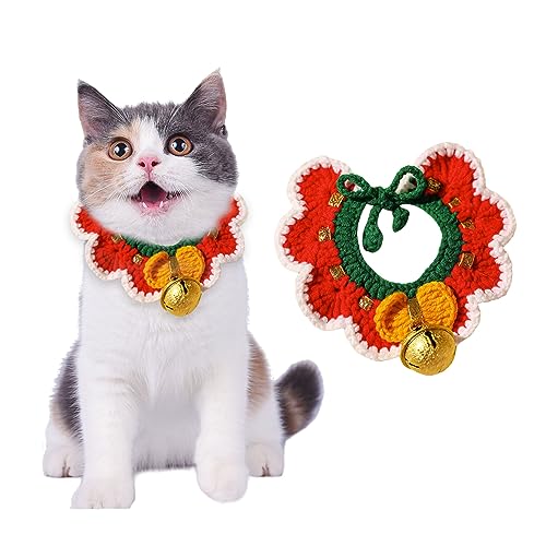 Weihnachte Katzenhalsband Hundehalsband, 1 Stück Verstellbar Soft Katzenschal, Festliches Strickzubehör Hundehalstuch für kleine Hunde Kätzchen (Large, Glöckch) von Suxgumoe