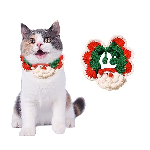 Weihnachte Katzenhalsband Hundehalsband, 1 Stück Verstellbar Soft Katzenschal, Festliches Strickzubehör Hundehalstuch für kleine Hunde Kätzchen (Large, Weihnachtsmann) von Suxgumoe
