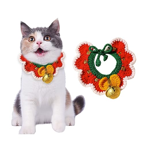 Weihnachte Katzenhalsband Hundehalsband, 1 Stück Verstellbar Soft Katzenschal, Festliches Strickzubehör Hundehalstuch für kleine Hunde Kätzchen (X-small, Glöckch) von Suxgumoe