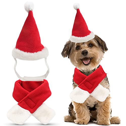 Weihnachtskostüm für Hunde, Weihnachtsmannmütze und Schal, verstellbar, für Welpen, Kätzchen, Party, Kostümzubehör Weihnachtskostüm für Hunde, Weihnachtsmannmütze und Schal, verstellbar, für Welpen, Kätzchen, Party, Kostümzubehör von Suxgumoe
