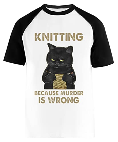 Funny Cat Knits Knitting Because Murder is Wrong Weißes Kurzarm-T-Shirt Unisex-Baseball-T-Shirt Funny Cat Knits Knitting Because Murder is Wrong Weißes Kurzarm-T-Shirt Unisex-Baseball-T-Shirt von Suzetee