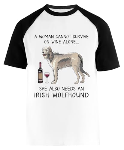 Irish Wolfhound and Wine Funny Weißes Kurzarm-T-Shirt Unisex-Baseball-T-Shirt Irish Wolfhound and Wine Funny Weißes Kurzarm-T-Shirt Unisex-Baseball-T-Shirt von Suzetee