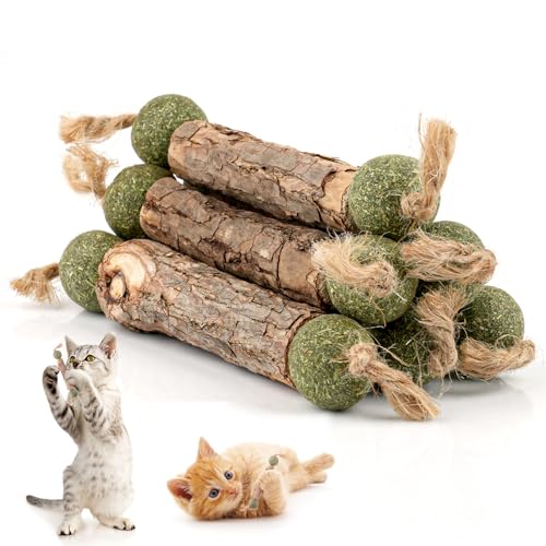 6 Stück Katzenminze Sticks, Matatabi Katzensticks mit Katzenminze Ball, Katzenminze Spielzeug, Natürlich Interaktives Katzenspielzeug Zum Schleifen von Zähnen für ​Katze Zu Spielen, Beißen, Kauen von Svalor