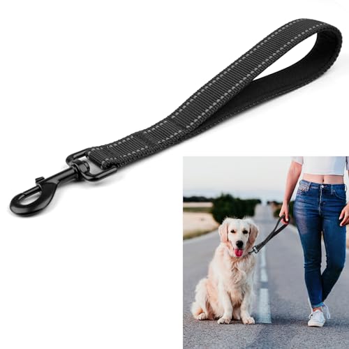 Hundeleine Kurz Mit Gepolstertem Griff, Kurzführer (32 cm Länge, 2.5 cm Breite) für Trainingsleine, Reflektierend Nylon Schleppleine für Große Mittlere und Kleine Hunde Schwarz von Svalor