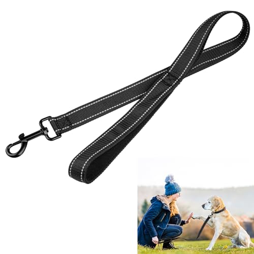 Hundeleine Kurz,Kurzleine Hund mit Gepolsterten Griff,Kurzführer Hund(74 cm Länge,2.5 cm Breite) für Trainingsleine,Reflektierend Nylon Hunde Schleppleine für Große Mittlere und Kleine Hund Schwarz von Svalor