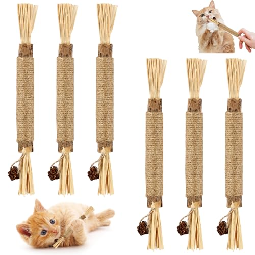 Katzenminze Sticks 6 Stück, 4 in 1 Matatabi Katzensticks, Katzenminze Spielzeug, Natürlich Interaktives Katzenspielzeug Zum Schleifen von Zähnen für ​Katze Zu Spielen, Beißen, Kauen von Svalor