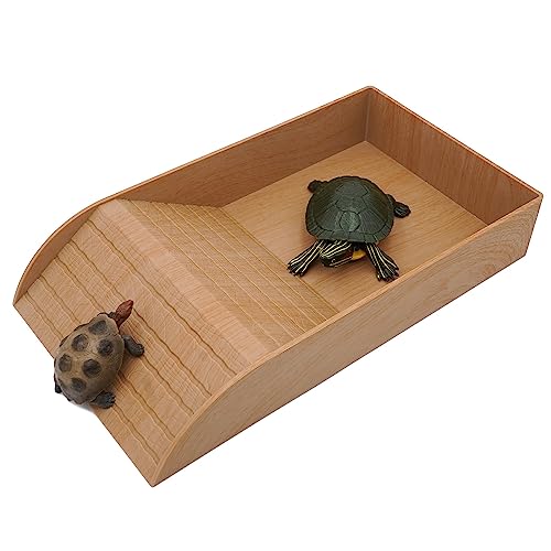 Reptilien Futterschale, Schildkröte Badewanne mit Stufen Futternapf Klettertier-Sonnenterrasse, geeignet für Echsen Amphibien (Holzmaserung) von Svauoumu