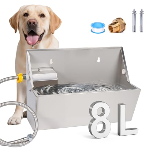 Rinder und Schafe Trinktrug 8 Liter Hundewasser im Freien Edelstahl-Wassernapf für große Hunde,Hundebecken Automatischer Hundewasserspender,Großer Hundewassernapf,Edelstahl-Wassernapf（8L） von Svauoumu