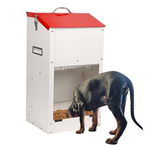 Svauoumu Futterautomat für Hunde - Fassungsvermögen 11 kg, mit Deckel Zum Schutz des Futters, Nagetiersicheres Design, Geeignet für den Außeneinsatz (55X25X29) von Svauoumu