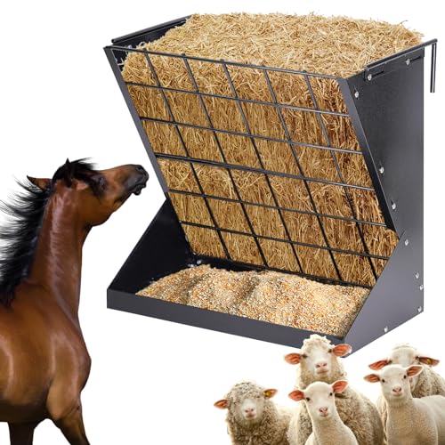 Svauoumu 2-in-1 Heuständer für Schaf Ziege Pferd Feeder für Heu und Getreide Galvanisiertes Metall Wand montierte Vieh Feeder Mehrseitige Ziege Heuständer für Schaf Ziegen Pferde, hängend, justierbar von Svauoumu